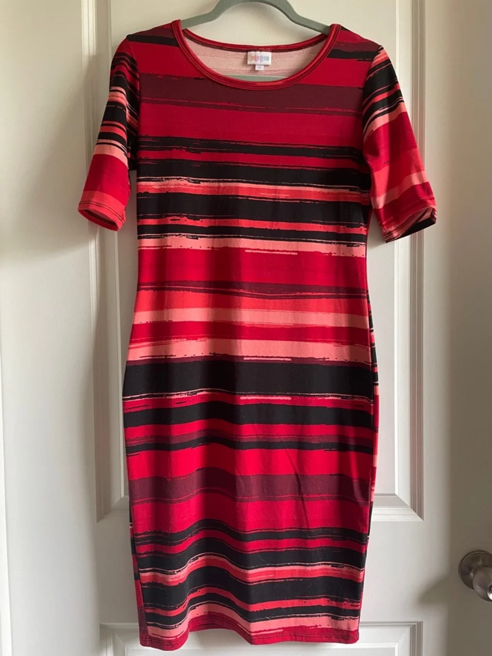 2 for $18 LuLaRoe Julia Red and Black Striped Midi Dress vamp